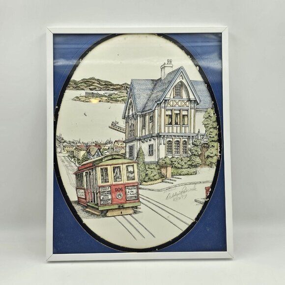 Debbie Patrick San Francisco Trolley Car Artwork Print Framed Signed 1987 14.5" - Picture 1 of 11